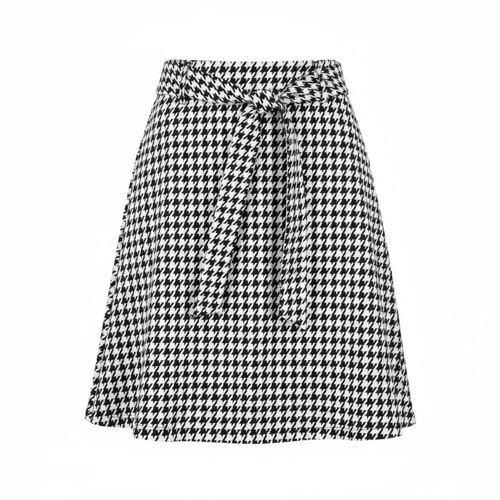 Olivia Blu Women's Black and‎ White Houndstooth Skirt with Belt XL Academia